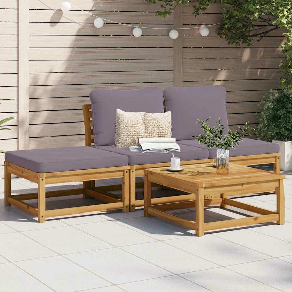 Salon de jardin 4 pcs avec coussins bois d'acacia solide