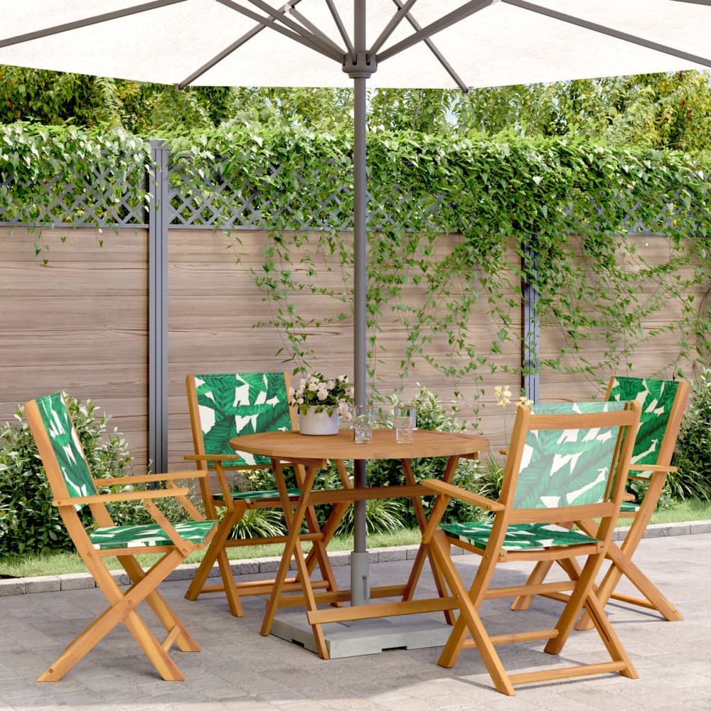 Ensemble à manger de jardin 5 pcs motif de feuilles tissu bois