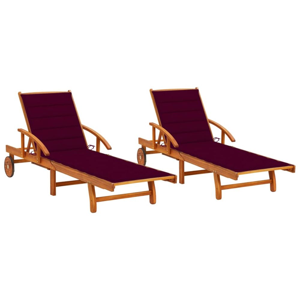 Chaises longues lot de 2 avec coussins bois d'acacia solide