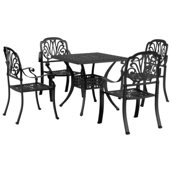 Ensemble à manger de jardin 5 pcs noir aluminium coulé
