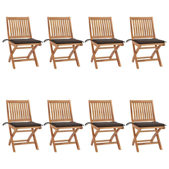 Chaises pliables de jardin avec coussins lot de 8 teck solide