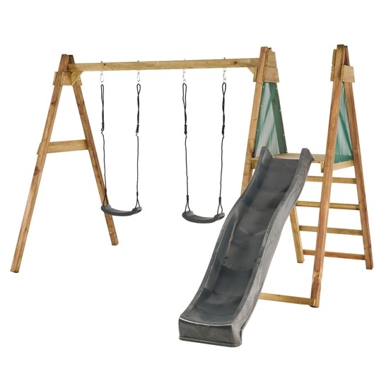 Kangui - portique balançoire et toboggan en bois windi - gris