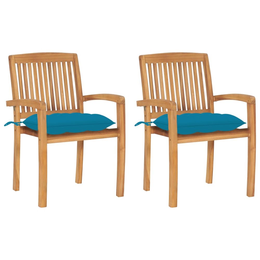 Chaises de jardin lot de 2 et coussins bleu clair bois de teck