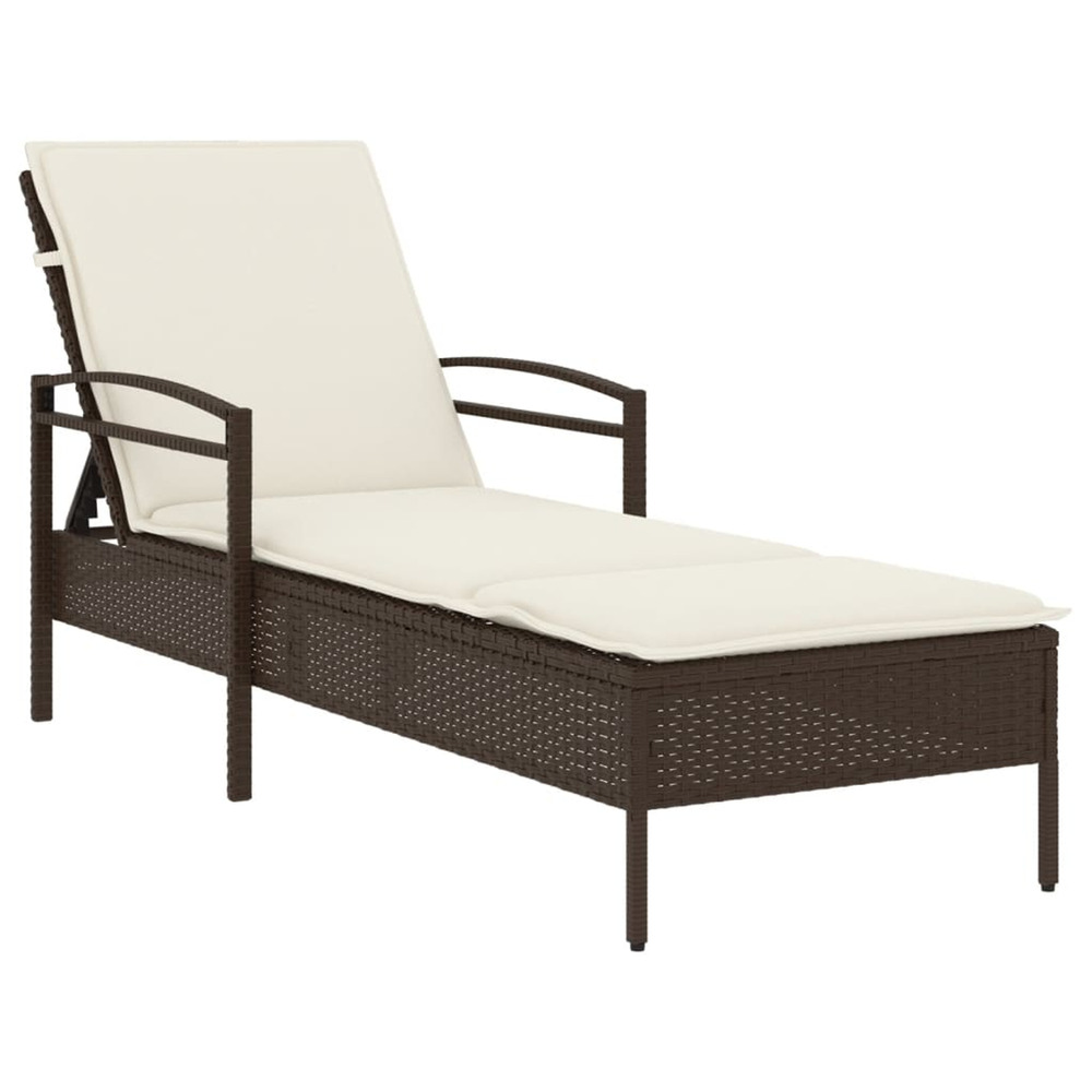 Chaise longue avec coussin marron 63x200x81 cm résine tressée bain de soleil