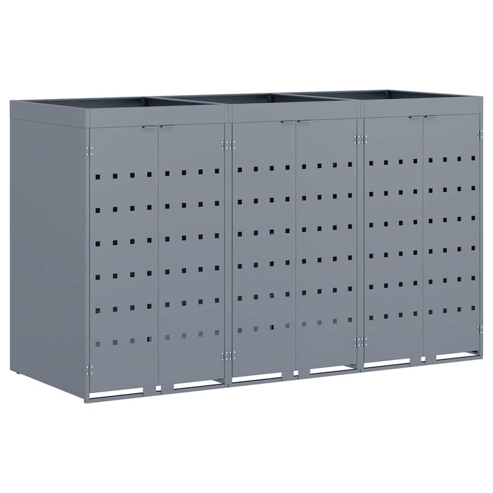 Rangement de poubelle à roulettes pour 3 poubelles gris clair