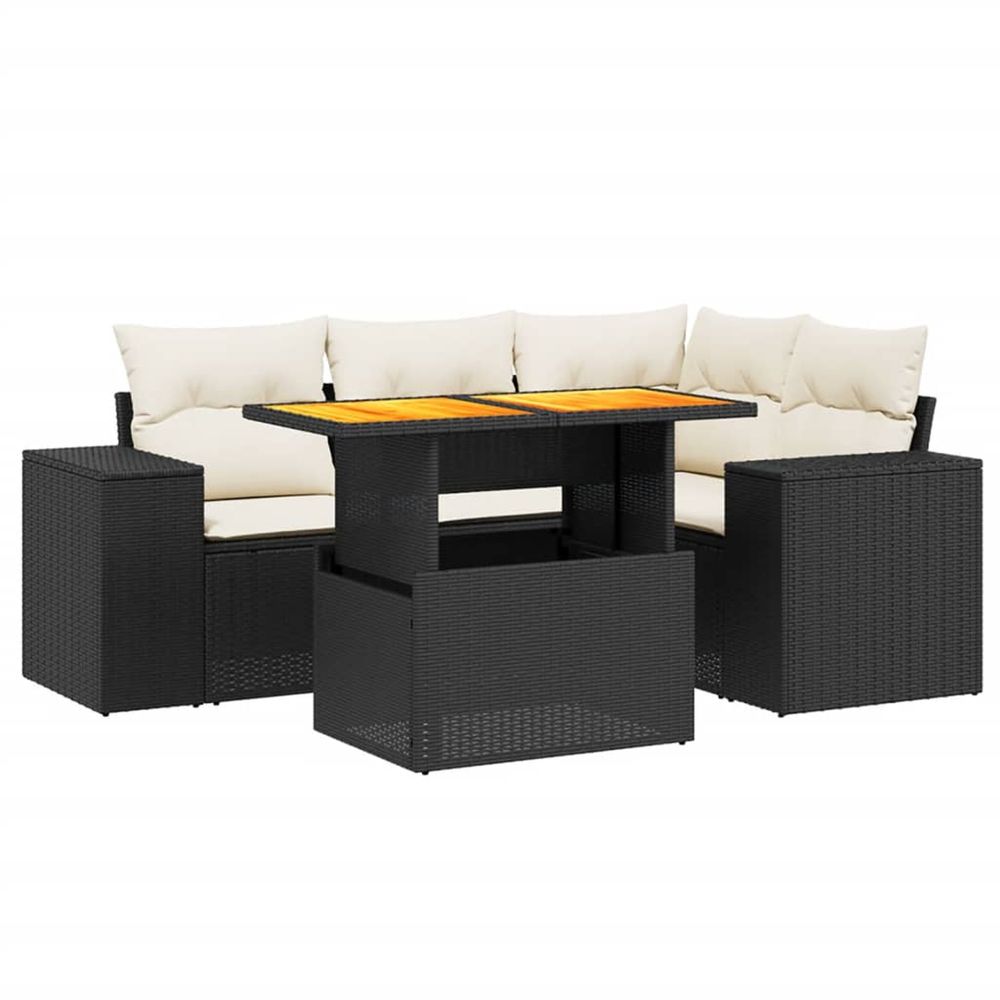 Salon de jardin 5 pcs avec coussins noir résine tressée