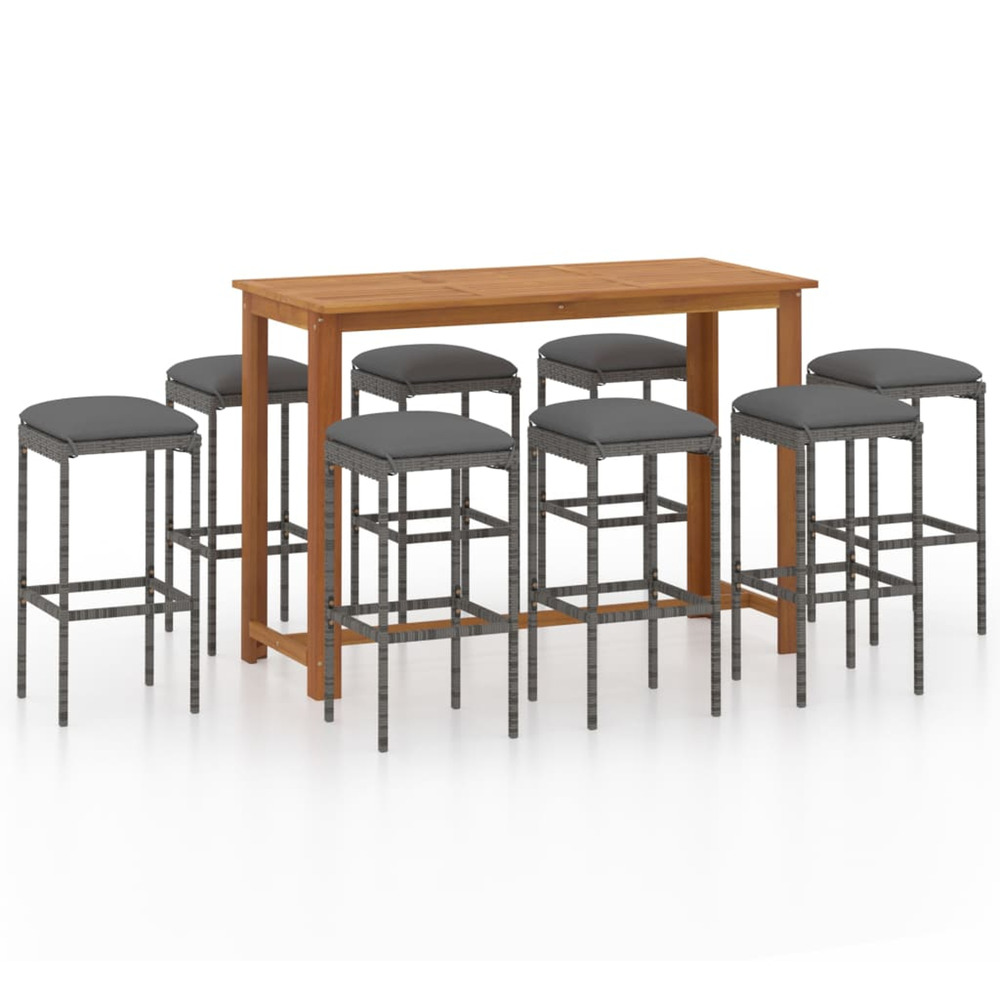 Ensemble de bar de jardin avec coussins 9 pcs gris