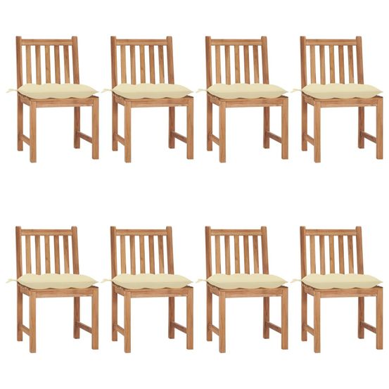 Chaises de jardin lot de 8 avec coussins bois de teck massif