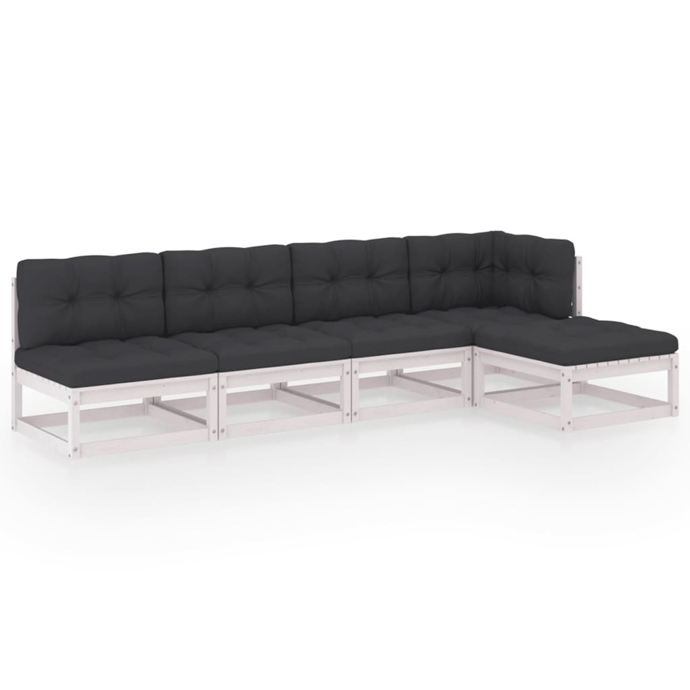 Salon de jardin 5 pcs avec coussins bois de pin massif