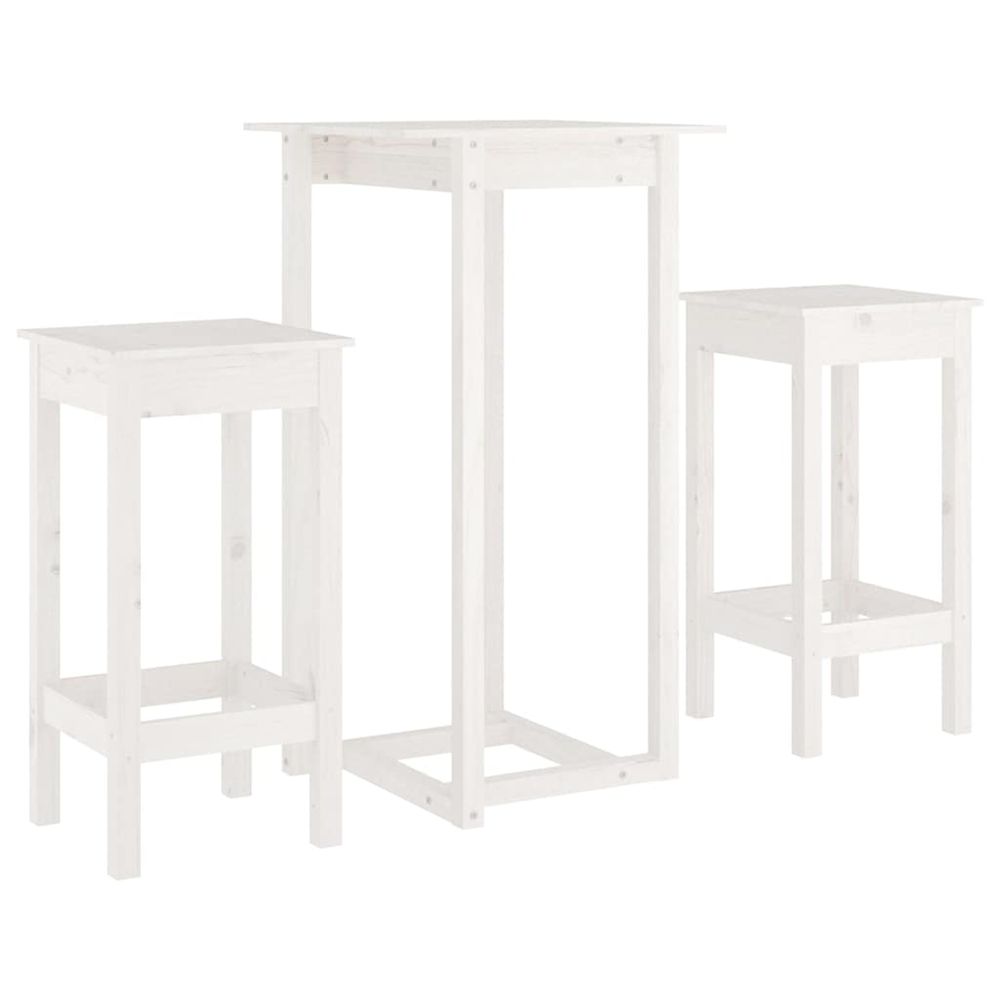 Ensemble de bar 3 pcs blanc bois de pin massif