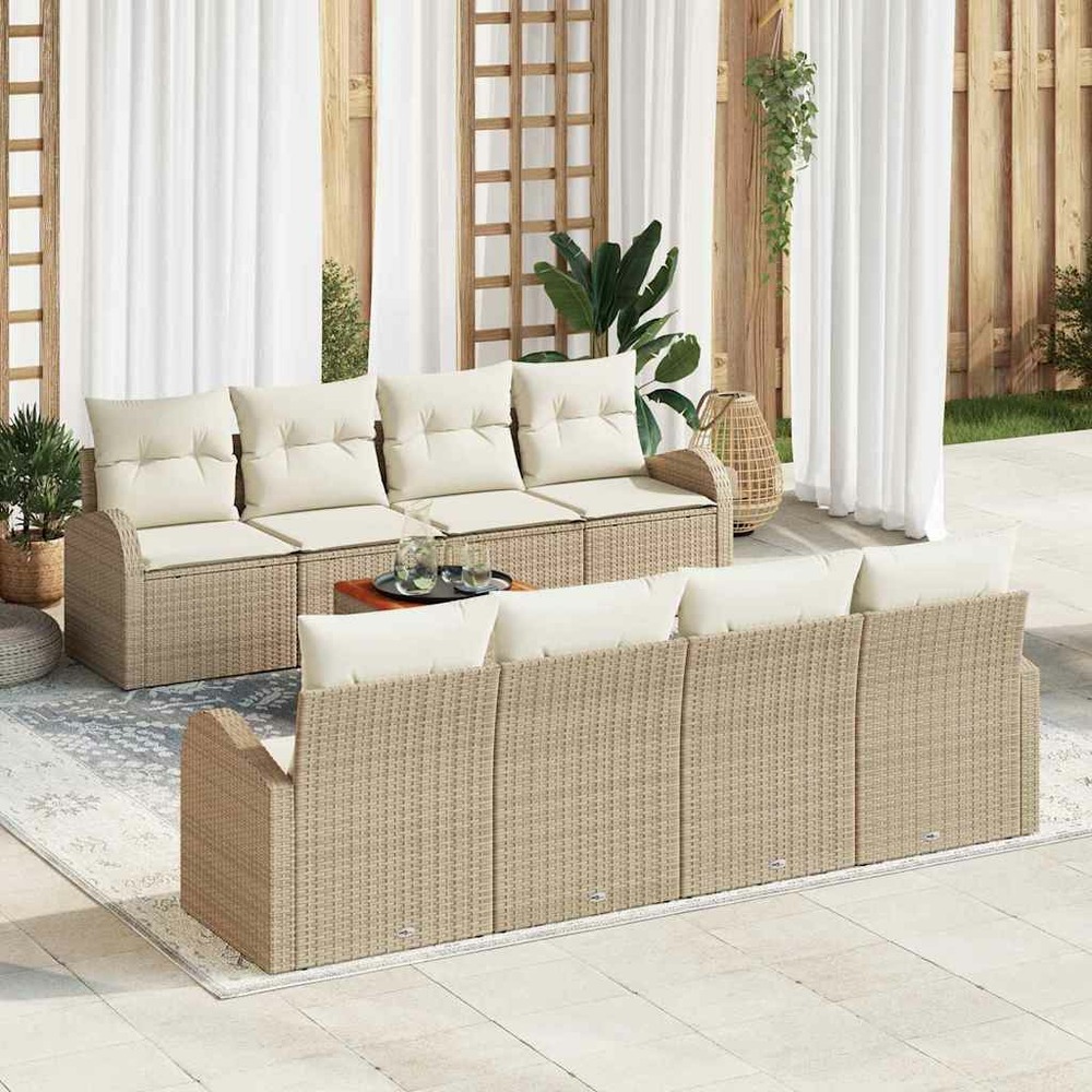 Ensemble de canapé de jardin avec coussin 9 pcs beige polyrotin