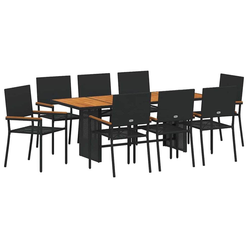 Ensemble de salle à manger pour jardin 9 pc noir polyrotin