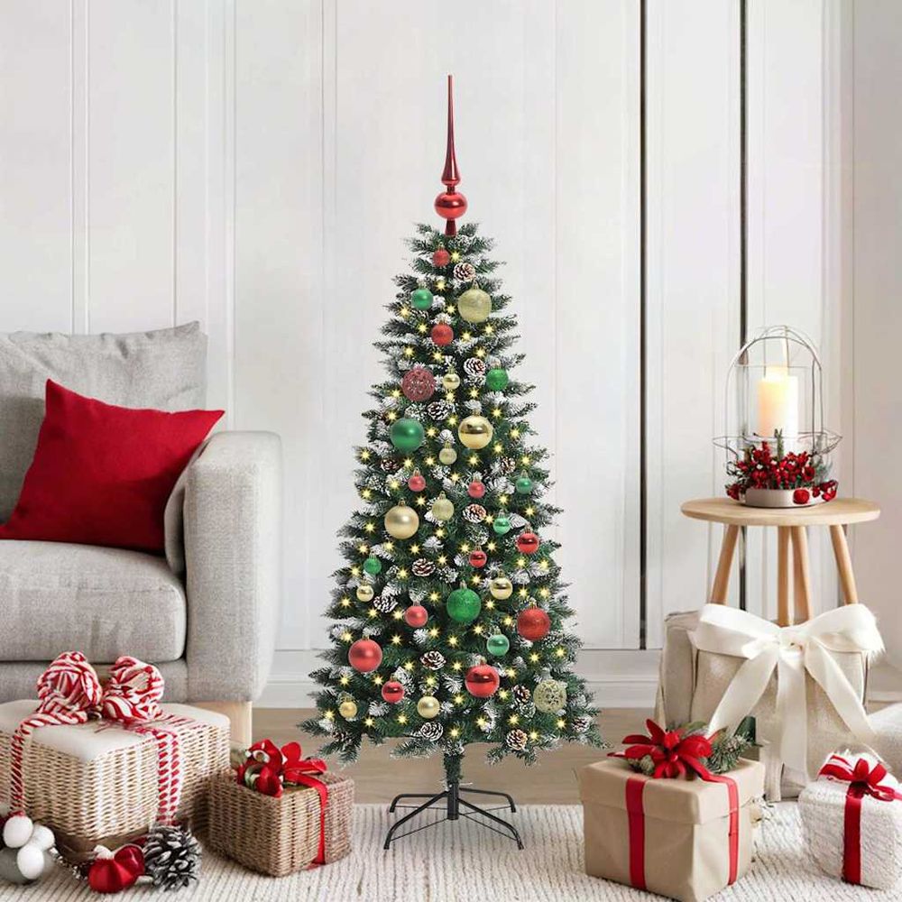 Sapin de noël artificiel 1.2m pré-décoré enneigé, guirlande 150 led 8 modes usb