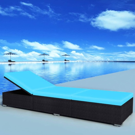 Chaise longue avec coussin résine tressée noir