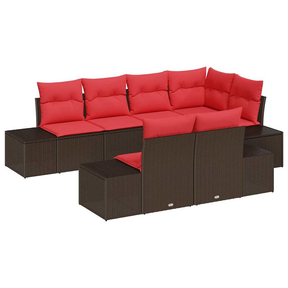 Ensemble de canapé de jardin 7 pc marron et rouge polyrotin