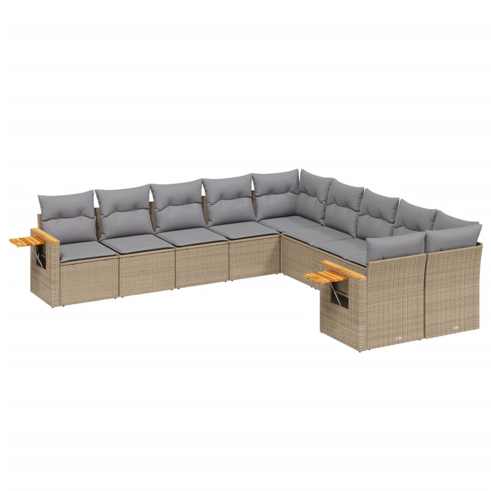 Salon de jardin avec coussins 10 pcs beige résine tressée