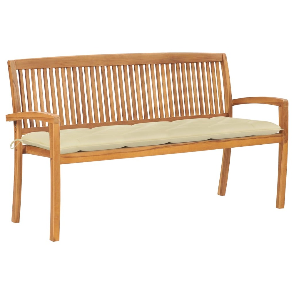 Banc de jardin meuble de patio d'extérieur terrasse empilable et coussin 159 cm bois de teck massif