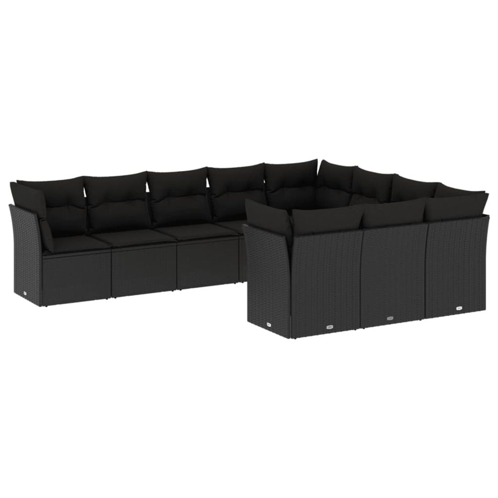 Salon de jardin 10 pcs avec coussins noir résine tressée