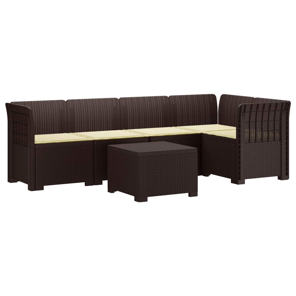 Canapé de jardin 5 places avec coussins aspect rotin pp marron