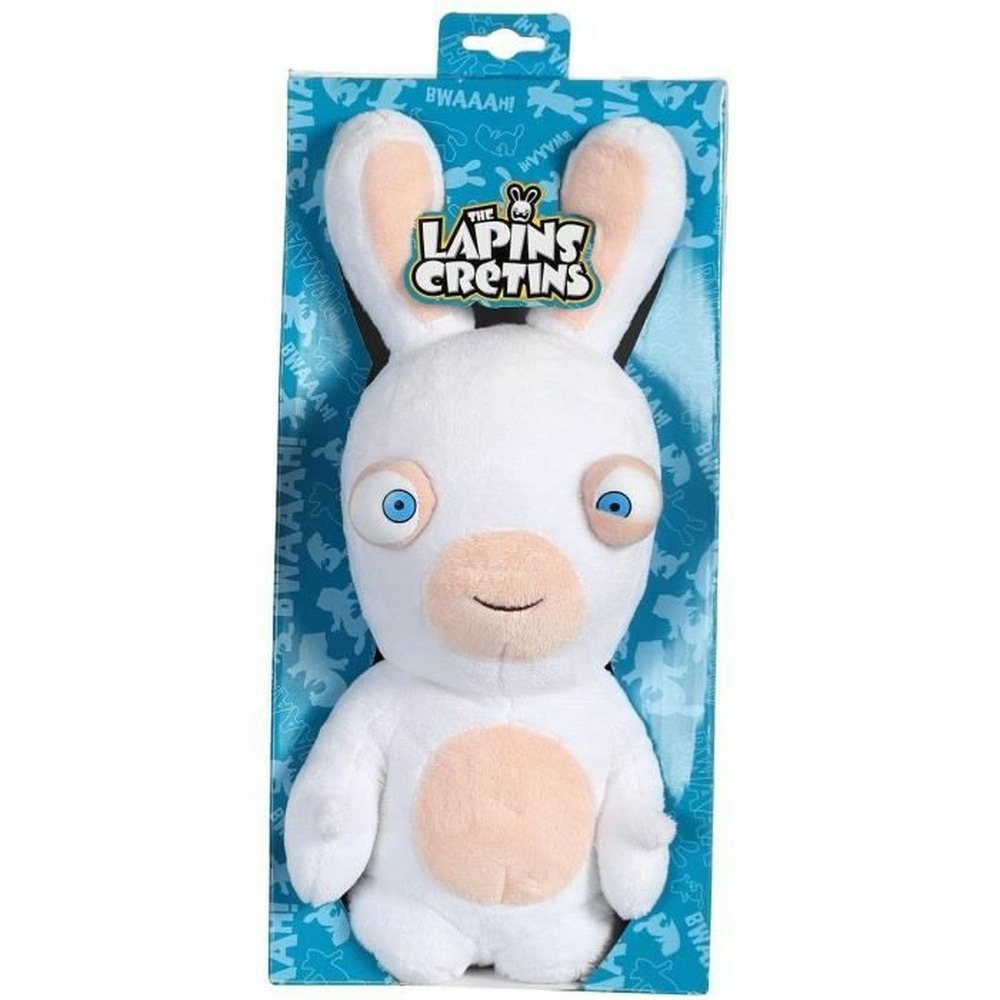 Lapins crétins sonores bouche fermée - 28 cm - blanc