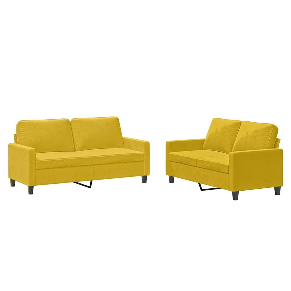 Ensemble de canapés 2 pcs avec coussins jaune velours