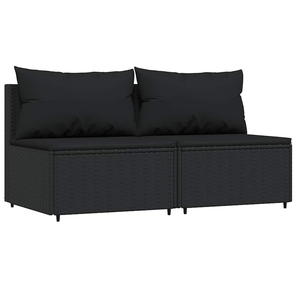 Canapés centraux de jardin et coussins 2pcs noir résine tressée
