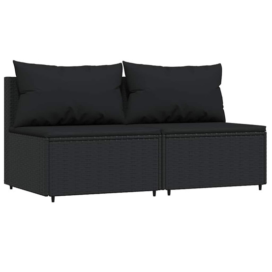 Canapés centraux de jardin et coussins 2pcs noir résine tressée
