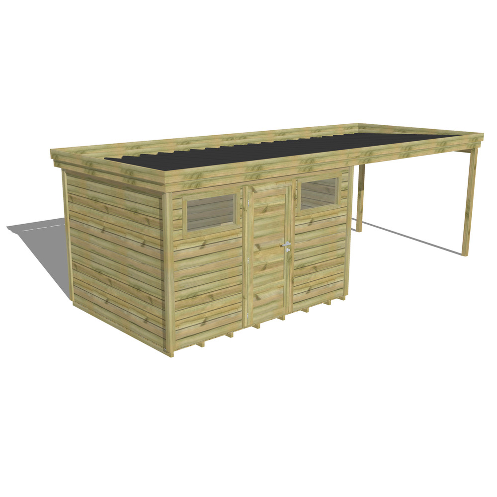 Abri de jardin bois pin traité autoclave 27mm - 6,94x2,64m / 18m2 - bac acier - plancher bois