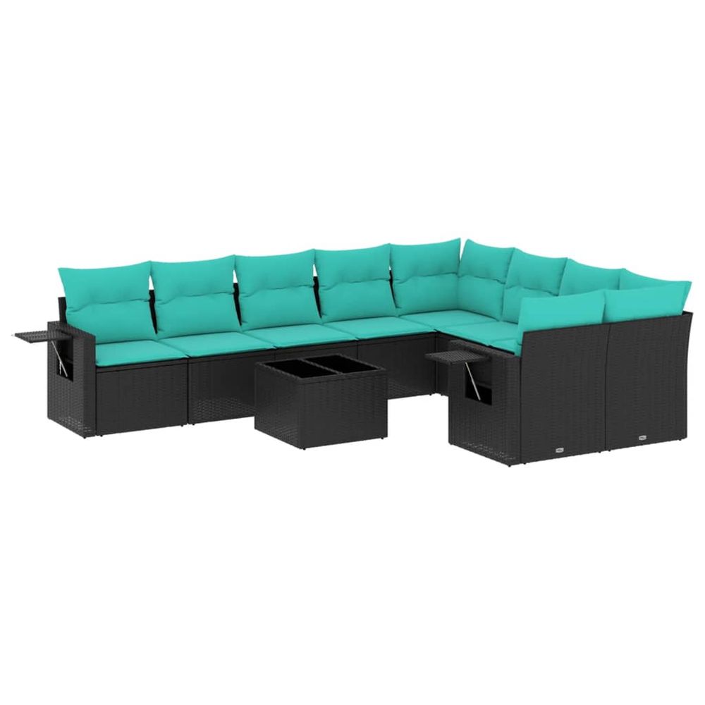 Ensemble de canapé de jardin 10 pcs avec coussins noir