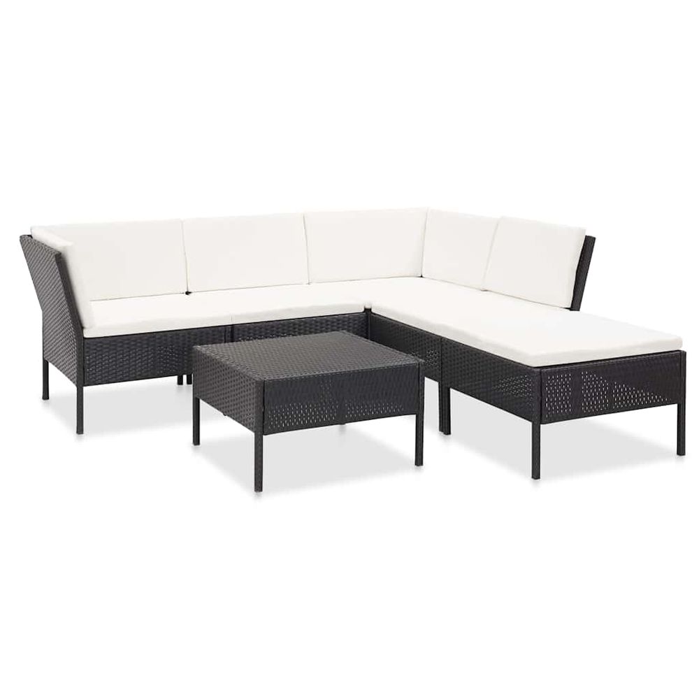 Salon de jardin 6 pcs avec coussins résine tressée noir