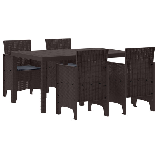 Ensemble de 5 pièces de repas de jardin avec coussins en poly rattan marron