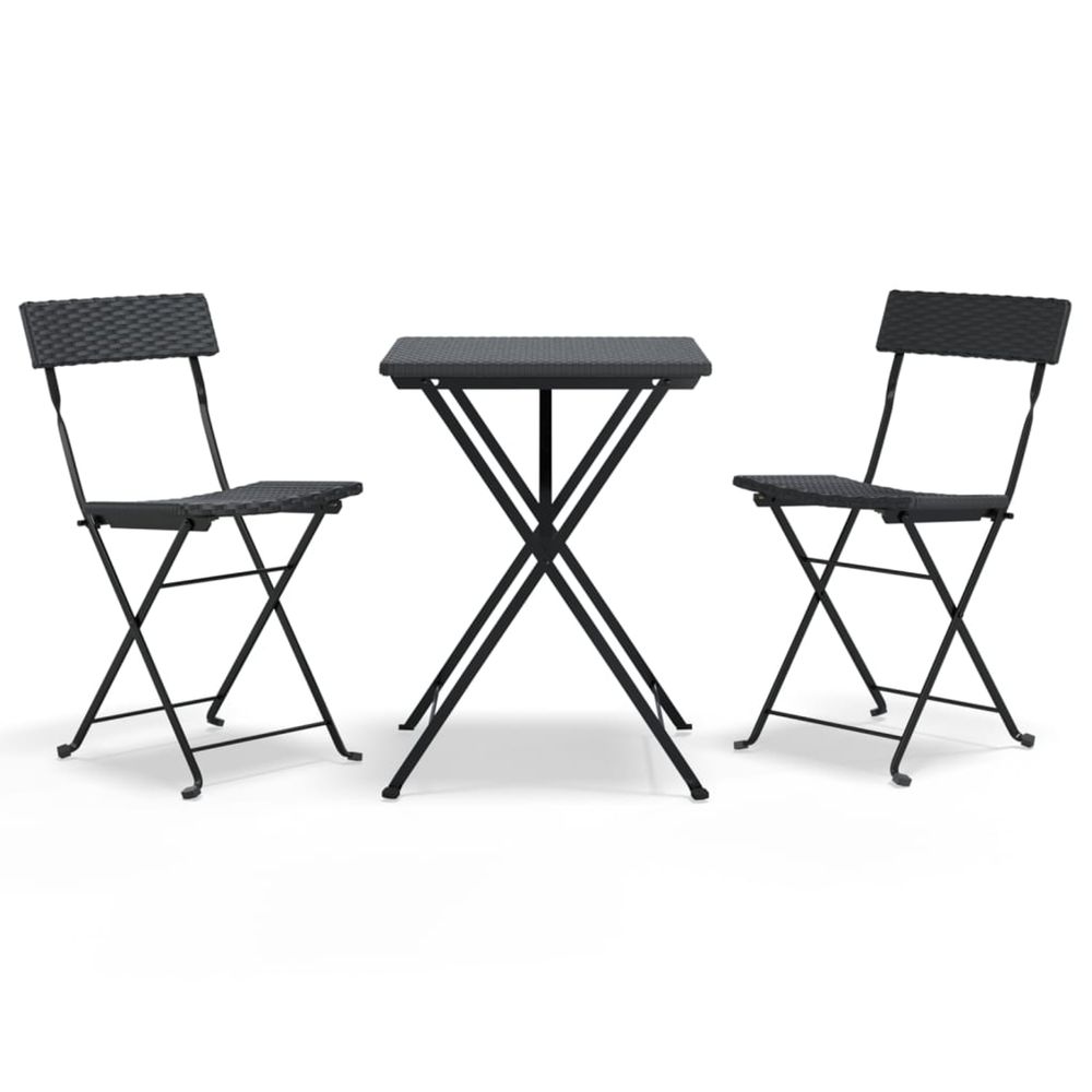 Ensemble de bistro pliable 3 pcs noir résine tressée