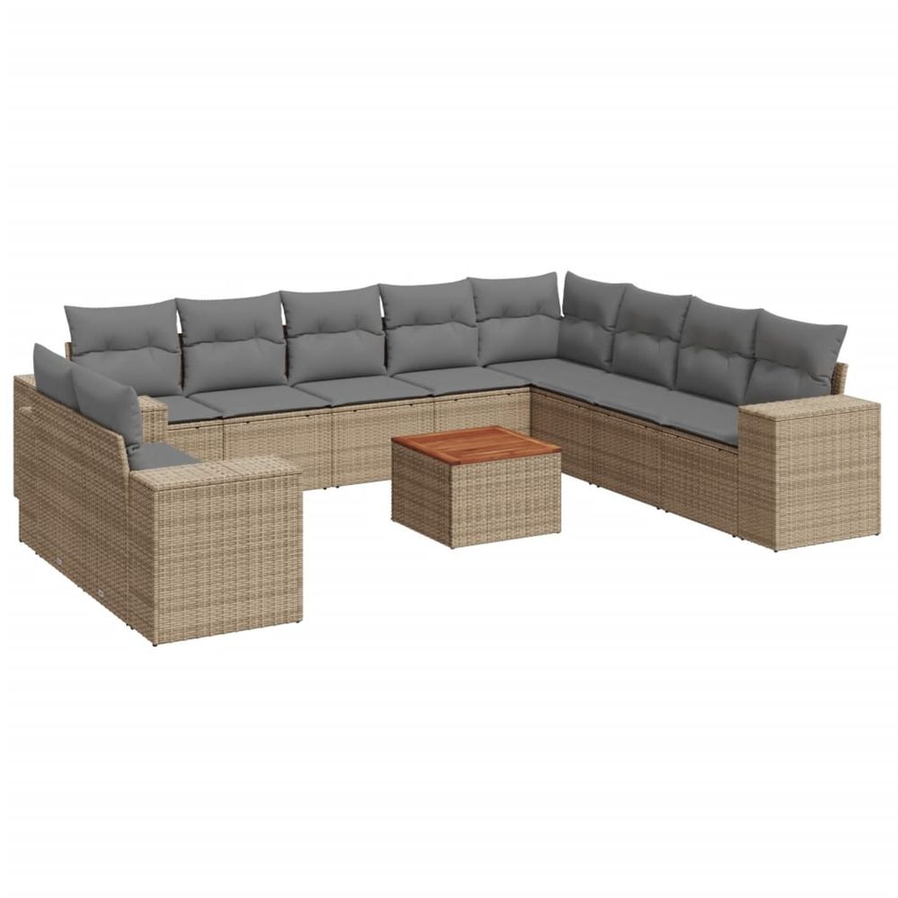 Salon de jardin 11 pcs avec coussins beige résine tressée