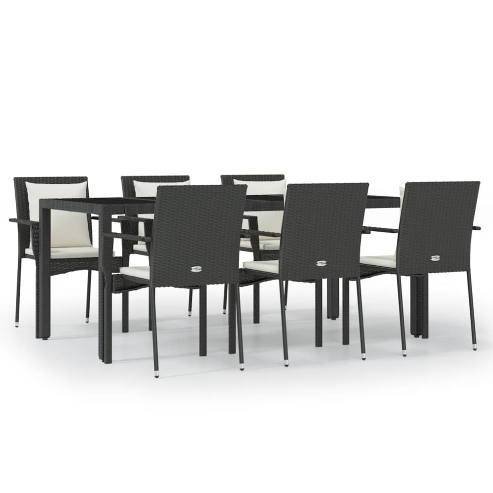 Ensemble à manger de jardin coussins 7pcs noir résine tressée
