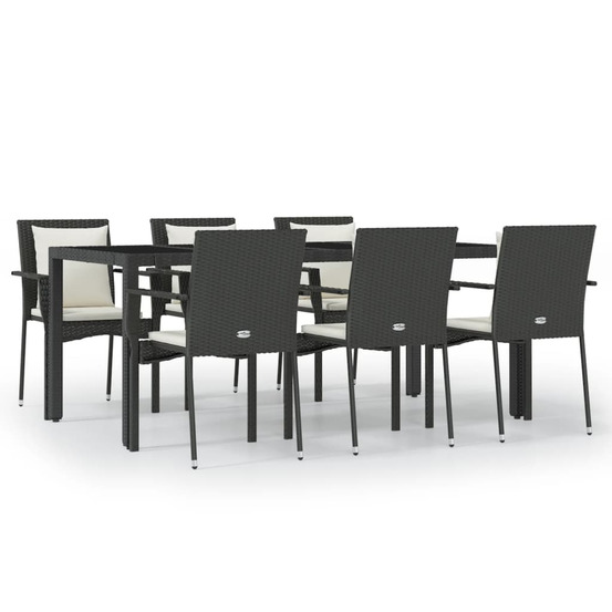 Ensemble à manger de jardin coussins 7pcs noir résine tressée