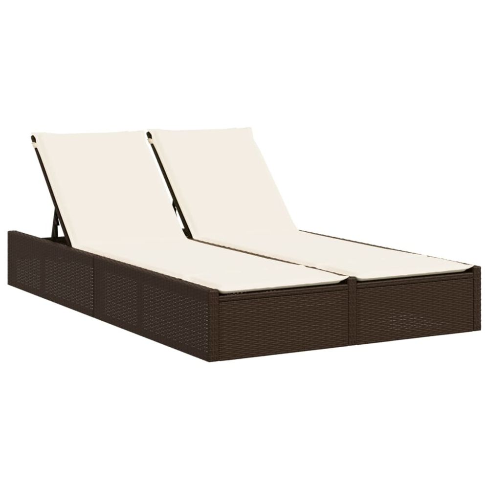 Chaise longue double avec coussins marron résine tressée bain de soleil