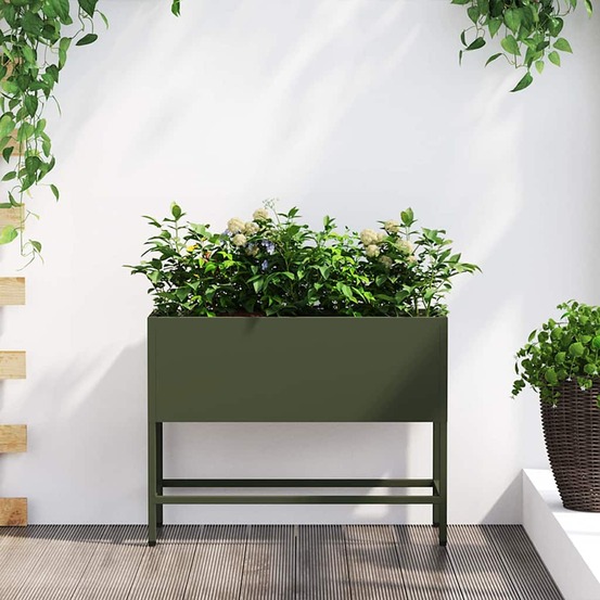 Bac de jardin surélevé vert olive 60 x 26 x 45 cm acier