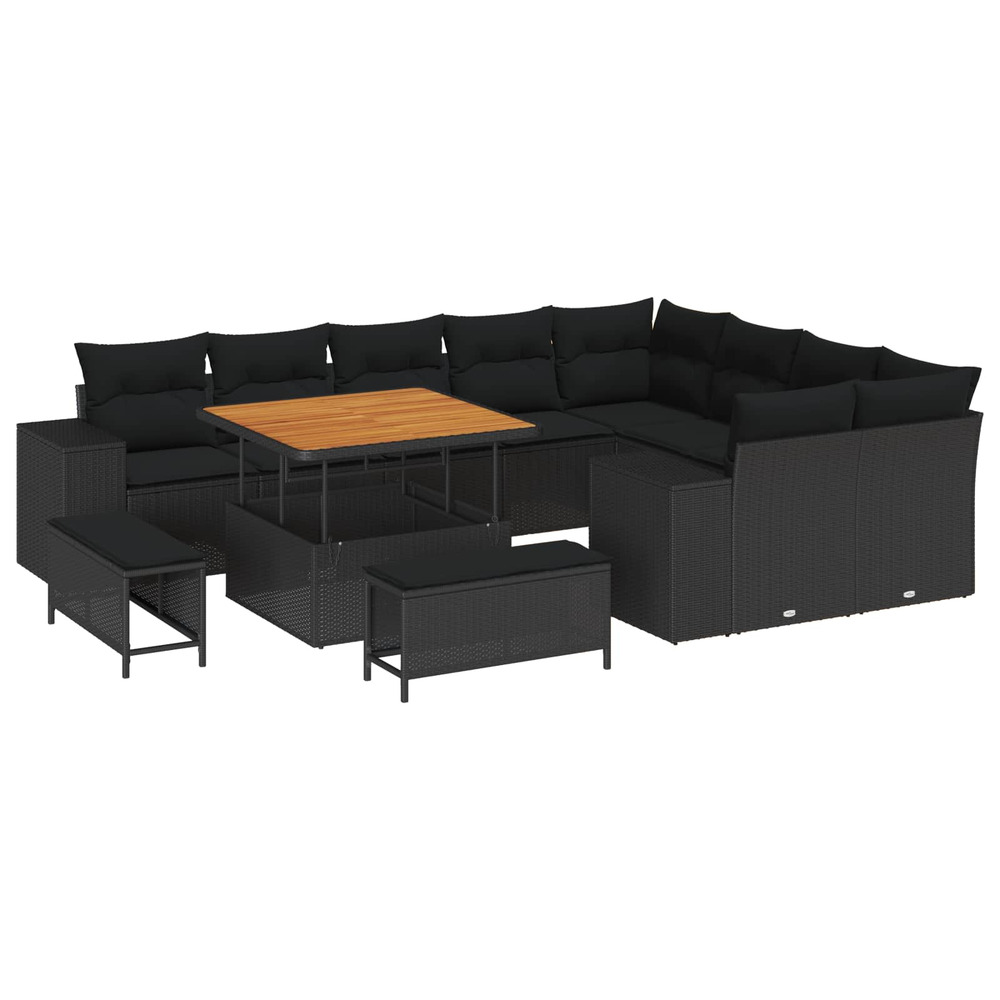 Ensemble de canapé de jardin avec coussin 12 pcs noir