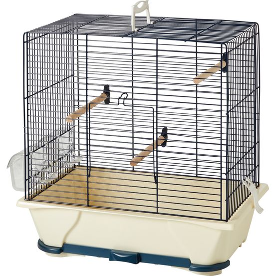 Cage a oiseaux en métal ivoire et noir avec 3 perchoirs – 41 cm