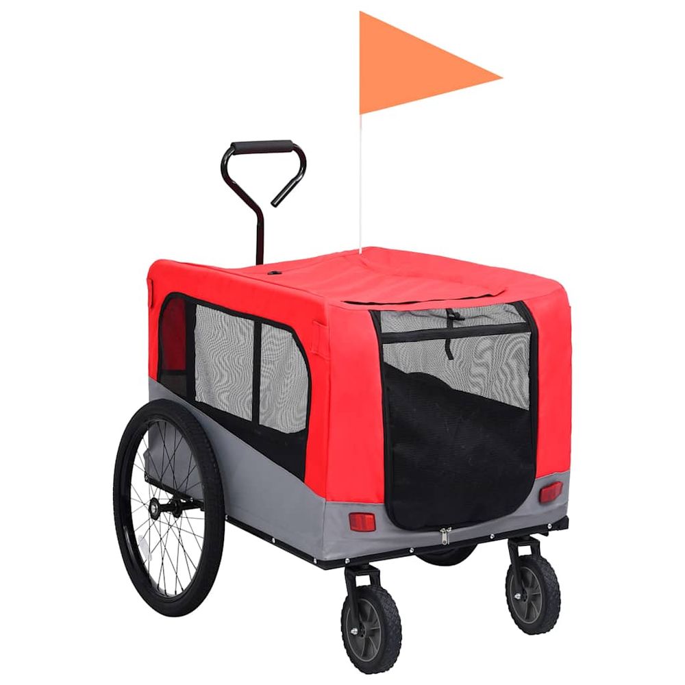 Remorque vélo chien 2-en-1 pliable en acier et tissu oxford avec suspension – rouge et gris