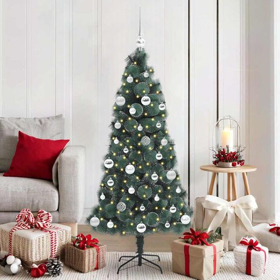 Sapin artificiel minimaliste vert, éclairage led usb et set de 61 décorations inclus