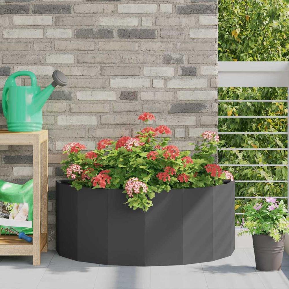Jardinière demi-ronde en acier pour jardin terrasse noir 90x45x35 cm
