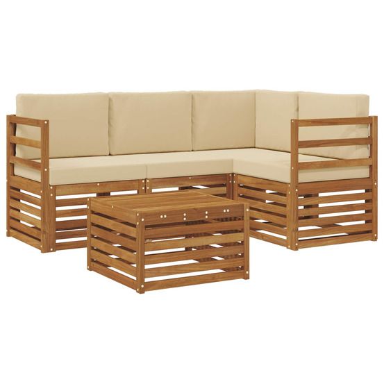 Ensemble de canapés d'extérieur 5 pc naturel et beige polyester