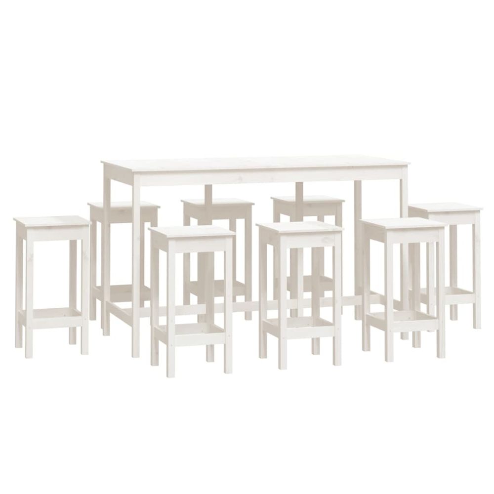 Ensemble de bar 9 pcs blanc bois de pin massif