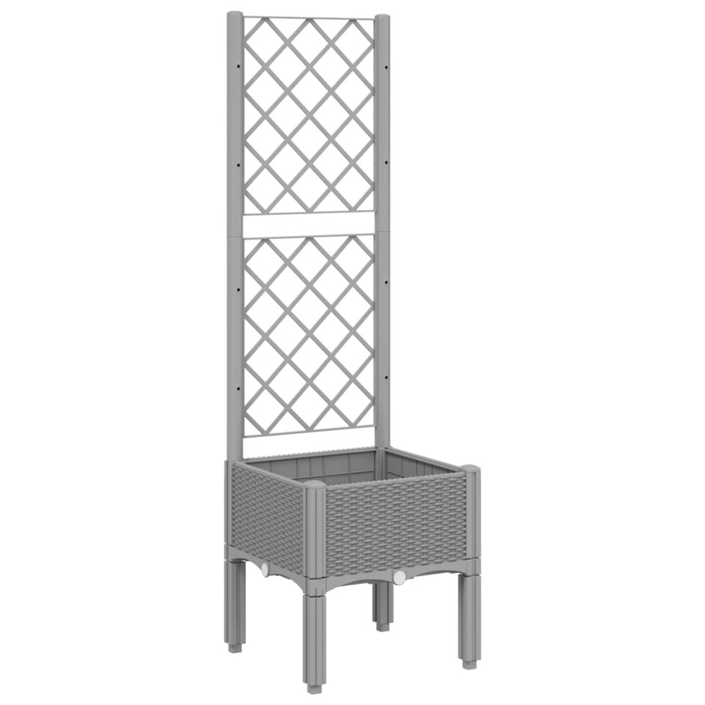 Jardinière bac lit surélevé plantes fleurs terrasse jardin avec treillis clair 40 x 40 x 142 cm pp gris