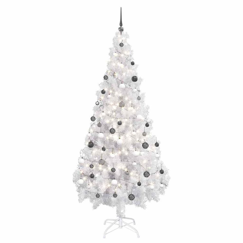Sapin de noël artificiel effet neige avec led et boules blanc 180cm