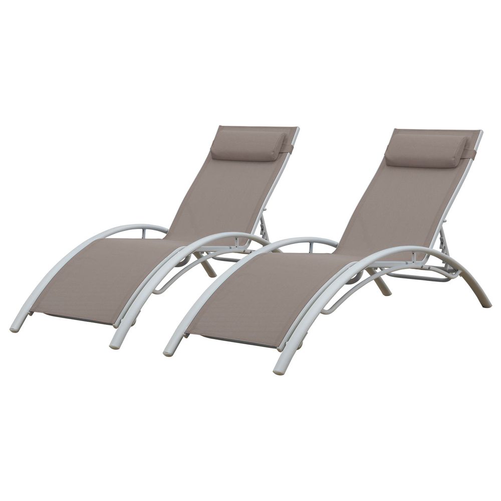 Lot de 2 transats galapagos en textilène taupe - aluminium blanc