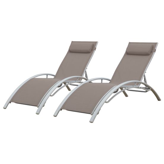 Lot de 2 transats galapagos en textilène taupe - aluminium blanc