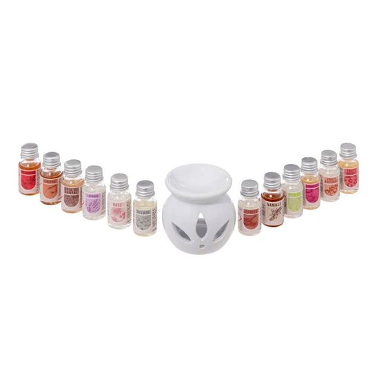 Brûle-parfum & 12 flacons d'huiles 10ml blanc