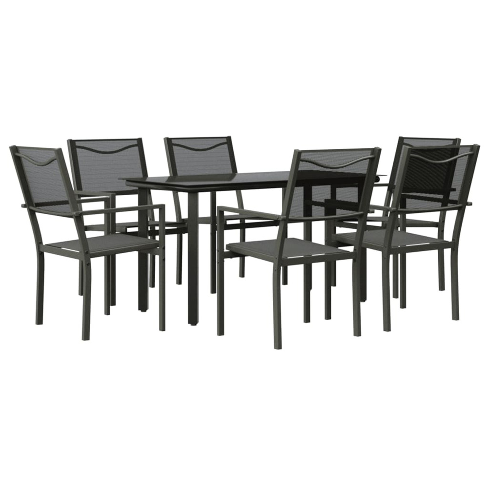 Ensemble à manger de jardin 7 pcs noir textilène et acier
